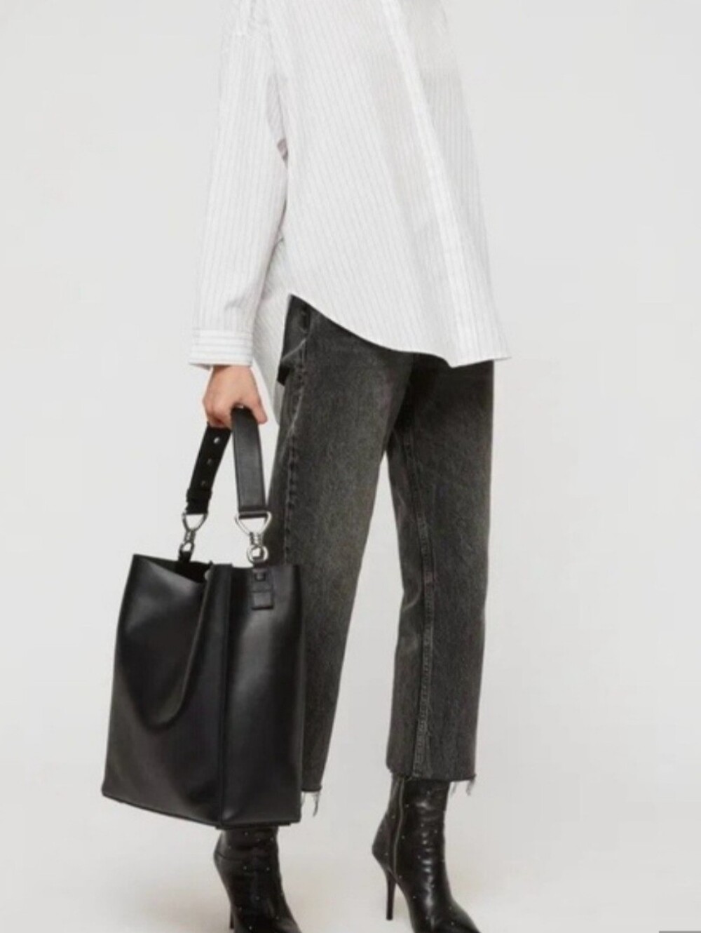 All Saints Black Leather Messenger Bag with Pouch